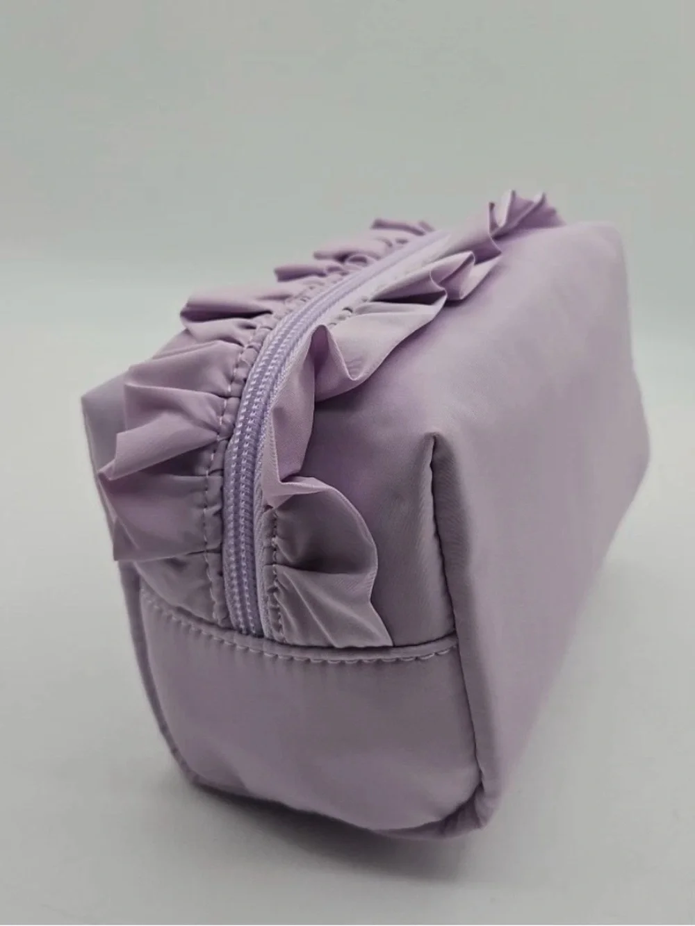 art class Lavender Ruffle Cosmetic Pouch with Swan Motif